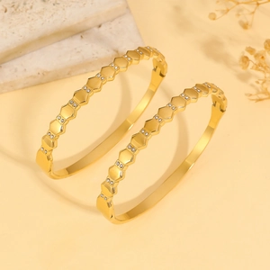Elegant gold titanium steel hexagonal honeycomb bracelet set with micro-inlaid zircons