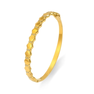 Elegant gold hexagon honeycomb bangle for women with sparkling cubic zirconia accents