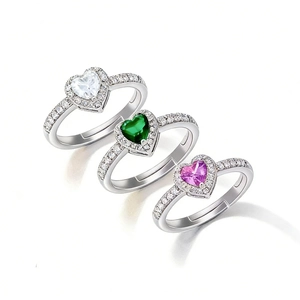Anillos ajustables con piedras de corazón y pavé de diamantes brillantes para mujer