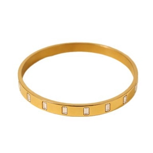 Bracelet jonc en titane plaqué or 18k avec cristaux de zircone rectangulaires