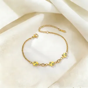 Bracelet trèfle en acier inoxydable doré avec perles œil grec et pierres zircon