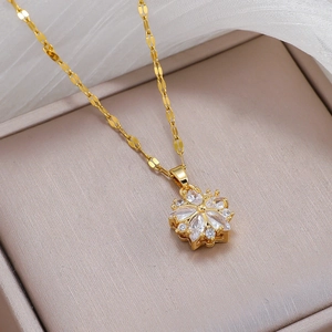 Collier Pendentif Fleur De Bauhinia Acier Titane Cuivre Zircon Incrusté Plaqué Or Élégant Mode Pour Femmes