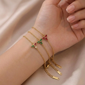Flower Leaf Bracelet Gold Plated Stainless Steel With Marquee Colorful Cubic Zirconia Elegant Fashion Jewelry For Women