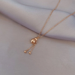 Calabash Pendant Necklace Titanium Steel 18K Gold Plated Tassel Lucky Gourd Minimalism Niche Design Women
