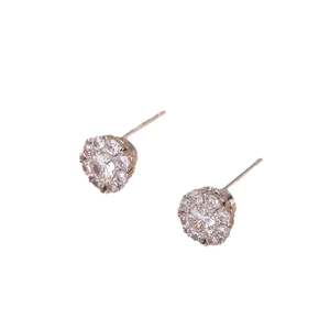 Rotating cluster stud earrings with round cubic zirconia in silver-tone stainless steel