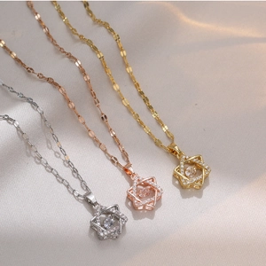 Minimalistische Stern-Halskette in Silber, Roségold und Gold mit Zirkonia-Stein
