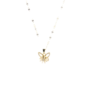 Golden titanium steel necklace featuring a rotating zircon butterfly pendant and fine link chain