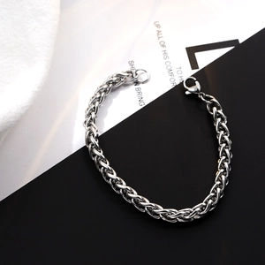 Bracciale minimalista in acciaio inossidabile argento a catena intrecciata con moschettone