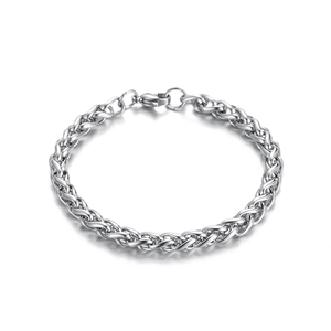 Bracciale da uomo a catena a spiga in acciaio inossidabile lucido con chiusura a moschettone