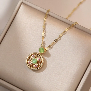 Rotatable Windmill Pendant Necklace Stainless Steel Cat Eye Stone Zircon Vintage Hollow Out Jewelry For Women