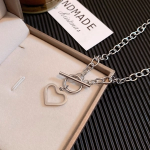 Silver hollow heart pendant necklace with thick chain and toggle clasp in a gift box