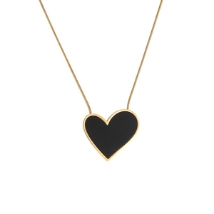 Minimalist titanium steel heart necklace with black asymmetric pendant on gold chain