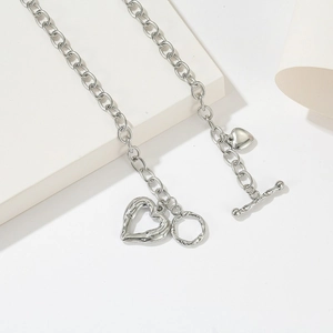 Lava texture heart pendant titanium steel necklace with decorative OT toggle clasp