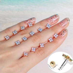 Blue flower zircon ear studs with screw back in gold and silver finish options