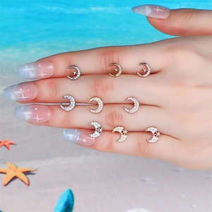 Klassisches Mond-Ohrstecker-Set mit Zirkonia in Gold Silber und Roségold-Finish