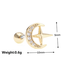 Detailansicht goldener Mond und Stern Ohrstecker mit Maßen von 10mm und 9mm am Motiv