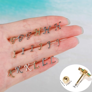 Minimalist 26 English Initial Letter Stud Earrings 18K Gold Plated Brass Screw Back Ball Back Helix Cartilage Ear Bone Nail Jewelry For Women