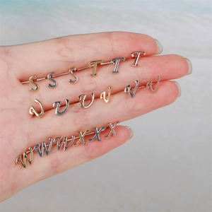Artistic 26 letters 18K gold plated minimalist ear studs in gold, silver and rose gold
