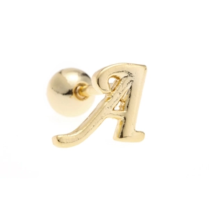 Minimalist 18K gold letter A stud earring with screw back ball for cartilage piercing