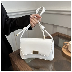 Women Fashion PU Leather Shoulder Bag Urban Minimalist Knot Strap Square Crossbody Bag Gold Lock Daily Messenger Bag