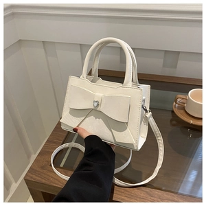 Sac à Épaule Femme avec Nœud Papillon Strass Cœur en Cuir PU Sac à Main Mode Bandoulière Petit Sac Carré