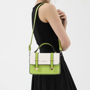 Green and white contrast leather crossbody bag with adjustable strap for women