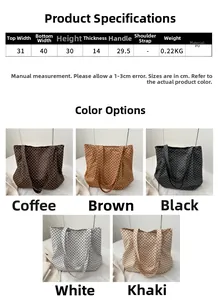 Comparaison détaillée de cinq couleurs pour ce grand sac cabas en PU à motif damier