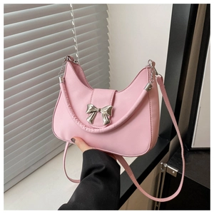 Sac à Épaule Hobo en Cuir PU pour Femmes Avec Nœud en Métal Argenté Sac Sous le Bras Mode Sac à Bandoulière
