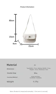 Detailed size specifications of white PU crossbody bag with chain strap and dimensions