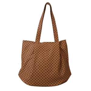 Grand sac cabas vintage marron avec motifs géométriques pour un usage quotidien décontracté