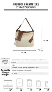 Tabella taglie dettagliata della borsa in tela con dimensioni 32,5x32,5x9,5cm e tracolla
