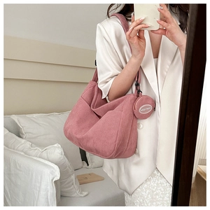 Pink corduroy large tote bag for women with matching round coin purse for daily use