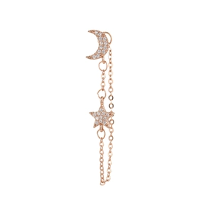 Élégantes boucles d'oreilles pendantes étoile et lune en or rose 18K avec cristaux brillants