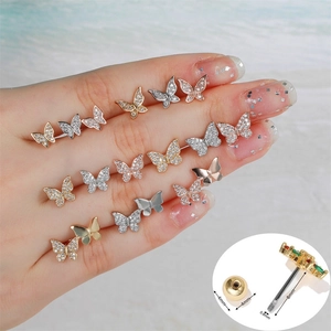 Elegant Butterfly Stud Earrings Copper 18K Gold Plated Zirconia Cartilage Piercing Jewelry For Women Vintage Classic Style