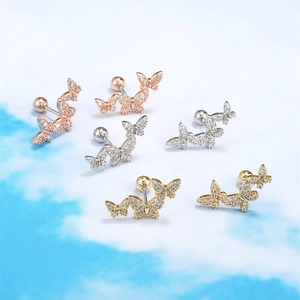 Elegant 18K gold plated butterfly stud earrings with sparkling cubic zirconia stones