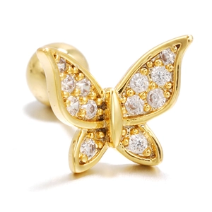 Elegant 18K gold plated butterfly stud earring with sparkling cubic zirconia and ball back
