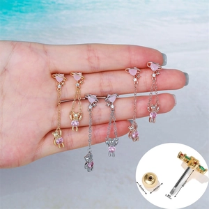 Süße Bär Herz Planeten Dangle Ohrstecker Zirkon Messing Mit Edelstahl Ohrring Post Koreanischen Stil Frauen