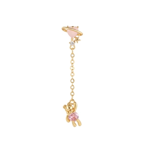 Goldene Ohrhänger mit rosa Herzstein, Stern-Anhänger und Teddybär-Motiv Design