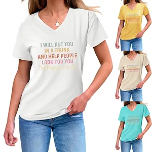 Women T-Shirt Cotton Polyester V Neck Short Sleeve Colorful Letter Graphic Funny Trunk Slogan Casual Summer Top