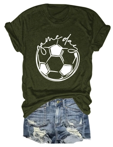 Detail of Game Day t-shirt and distressed denim shorts casual summer outfit set