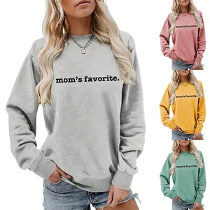 Women Round Neck Long Sleeve Sweatshirt Cotton Blend Casual Loose Print Letter Mom Favorite Slogan Pullover Top Fashion
