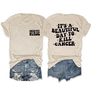 T-Shirt Femmes Manches Courtes Col Rond Ample Mélange Coton Imprimé Lettre Infirmière Oncologie Hauts Décontractés Été