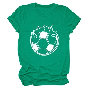 Green cotton crewneck T-shirt with Game Day football graphic print in a casual sporty style