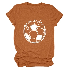 Flat lay of rust orange t-shirt with football graphic and white game day print
