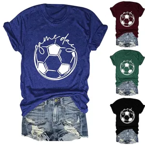Game Day Football Graphic Print T-Shirt For Women Casual Loose Fit Round Neck Cotton Blend Short Sleeve Tops