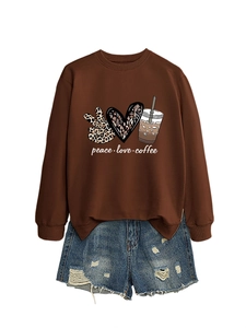Brown peace love coffee crewneck sweatshirt with leopard print and iced coffee design