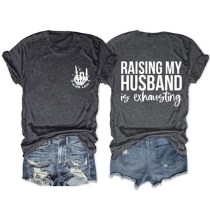 Graues T-Shirt mit Wife Life Aufdruck und lustigem Slogan-Design auf der Rückseite