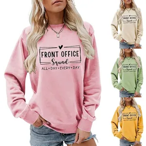 Women Sweatshirt Crewneck Long Sleeve Letter Print Loose Fit Casual Cotton Blend Pullover Streetwear Fashion Commute