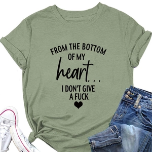 Flat lay of gray-green slogan t-shirt paired with jeans and white canvas shoes