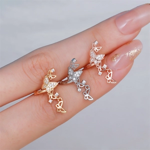 Three-piece set of butterfly open rings in gold silver and rose gold with zircon